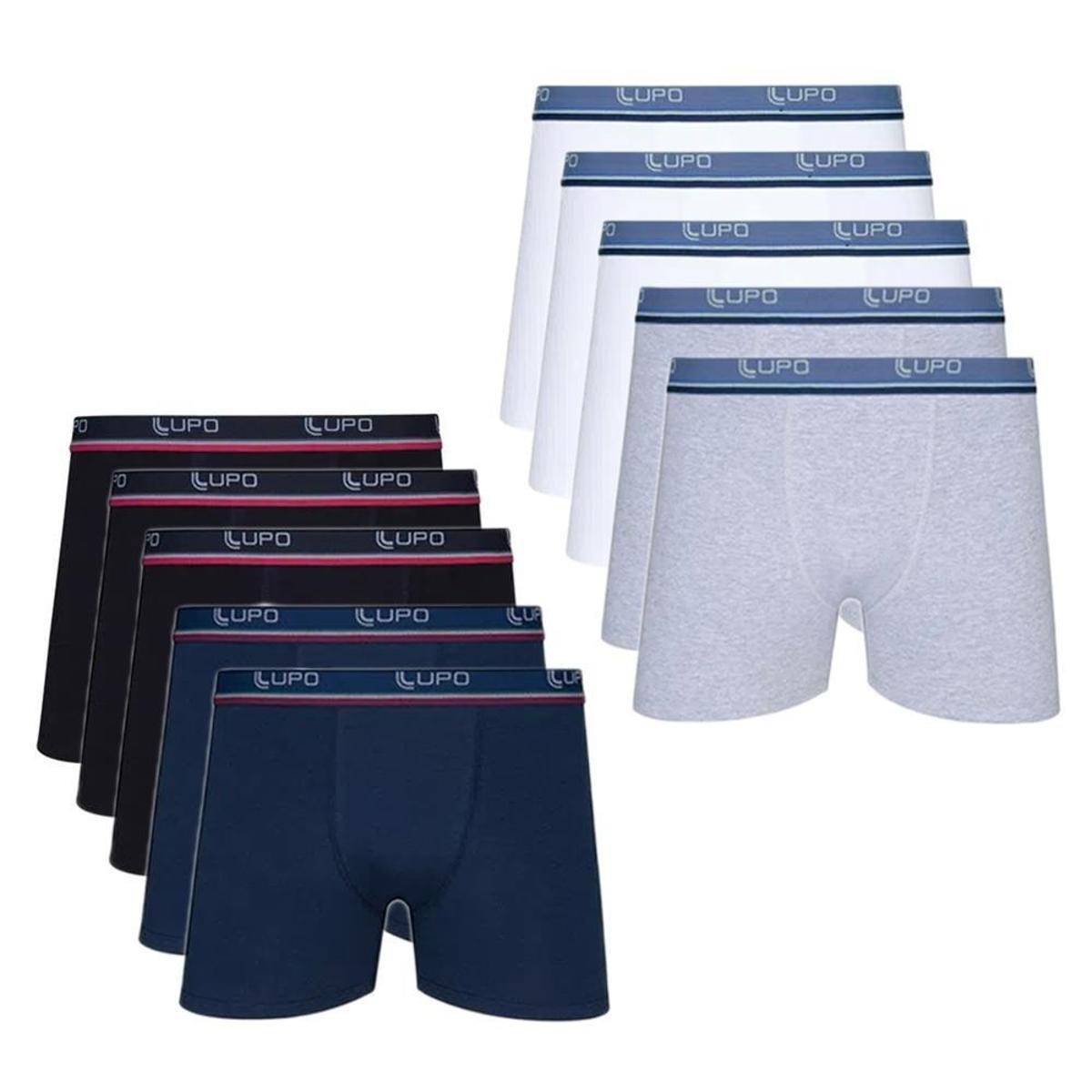 Kit 10 Cuecas Boxer Lupo Algodão com Elastano Menor preço em Kit 10 Cuecas Boxer Lupo Algodão com Elastano