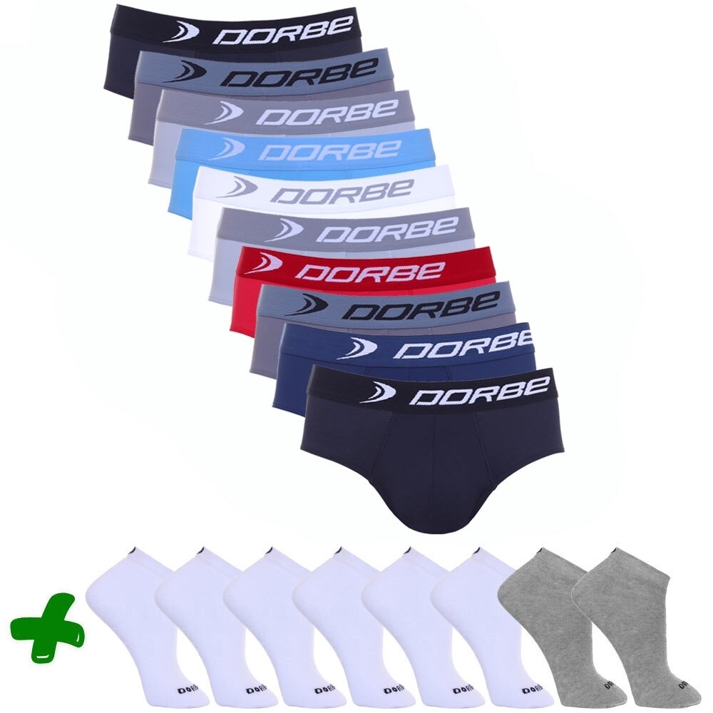 Kit 10 Cuecas Slip Dorbe + 6 Pares de Meia Sport