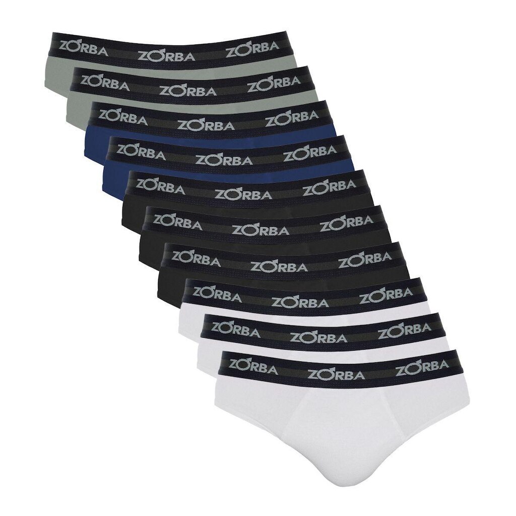 Kit 10 Cuecas Zorba Slip Max Algodão 764 Pto/Mho/Graf/Bco - XGG