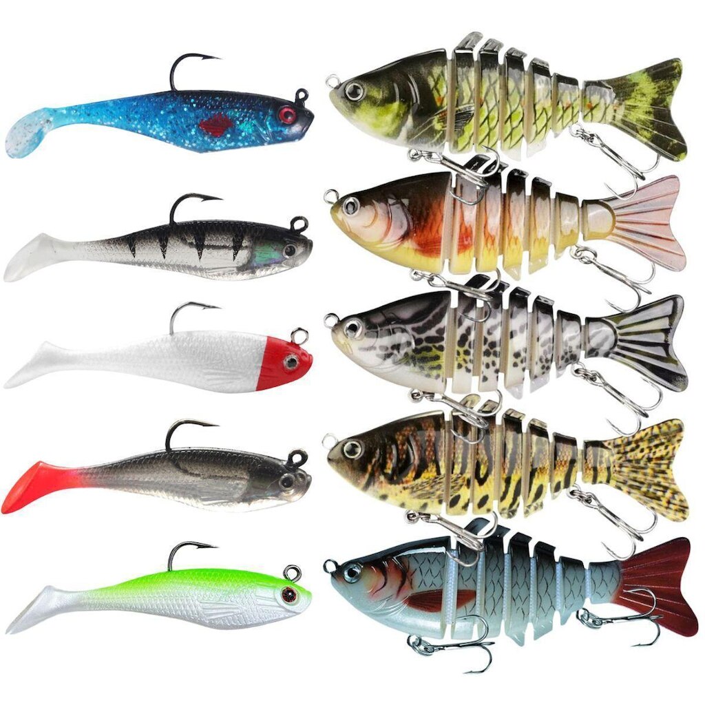 Kit 10 Iscas Artificiais 6 Seguimentos + Isca Soft Shad