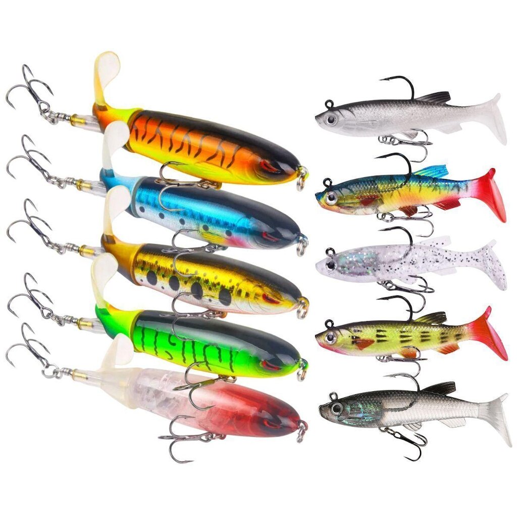 Kit 10 Iscas Artificiais Modelo Hélice Whopper + Isca Softs