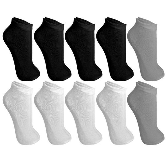 Kit 10 Meias Soquete Advance Casual - Branco+Preto Menor preço em Kit 10 Meias Soquete Advance Casual - Branco+Preto