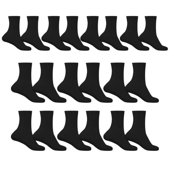 Kit 10 Pares de Meia Adulto Esportiva Cano Alto Algodão Sport FWC Masculina - Preto Menor preço em Kit 10 Pares de Meia Adulto Esportiva Cano Alto Algodão Sport FWC Masculina - Preto