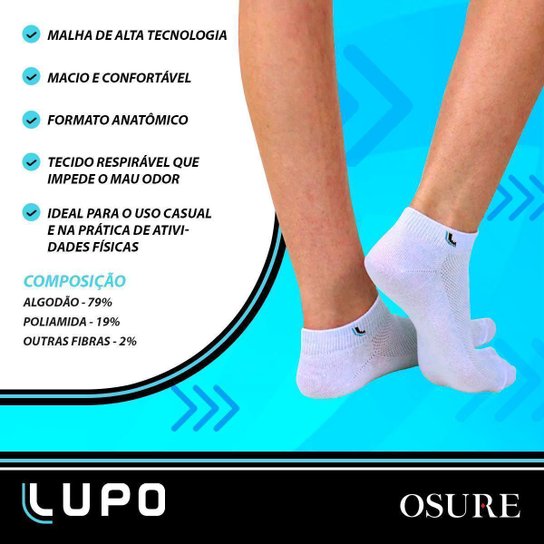 Kit 10 Pares Meias Lupo Cano Baixo Curto Tornozelo Algodão Masculina Meia Feminina Original