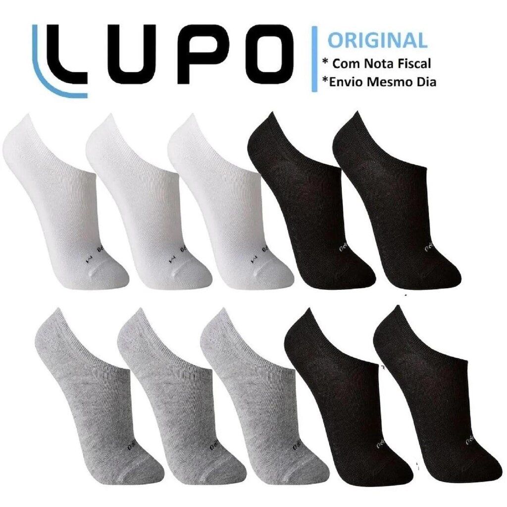 Kit 10 Pares Meias Masculina Lupo Algodão Soquete Invisível