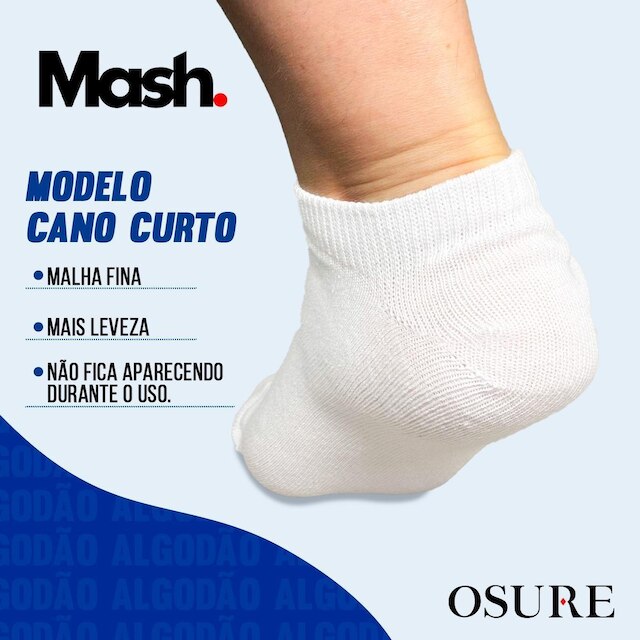 Kit 10 Pares Meias Mash Cano Curto Baixo Meia Soquete Sport Algodão Masculina Feminina Academia