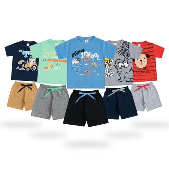 Kit 10 PEÇAS Conjuntos Roupa Masculina Infantil 5 Camisas e 5 Bermudas Roupa Menino - Azul Menor preço em Kit 10 PEÇAS Conjuntos Roupa Masculina Infantil 5 Camisas e 5 Bermudas Roupa Menino - Azul