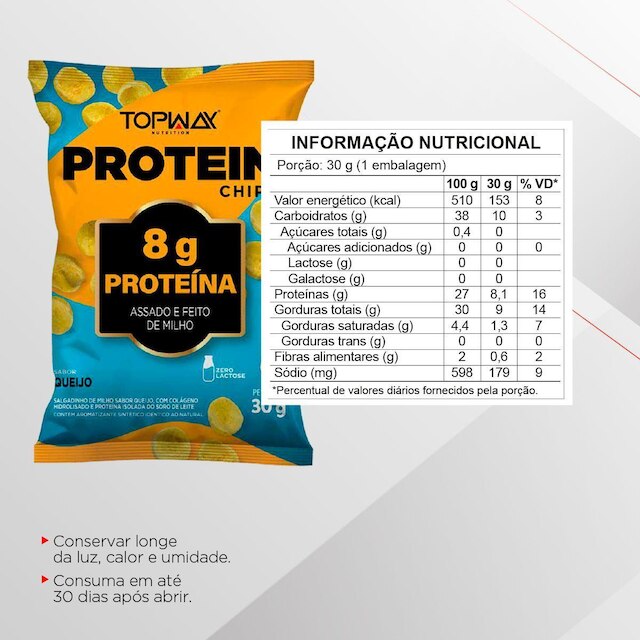 Kit 10 Salgadinho Snack Chips Queijo Com Proteína Topway 30G