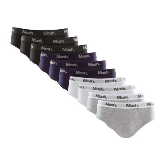 Kit 10 Slip Cueca Mash Masculino Algodão Elástico Conforto - Preto+Cinza Menor preço em Kit 10 Slip Cueca Mash Masculino Algodão Elástico Conforto - Preto+Cinza