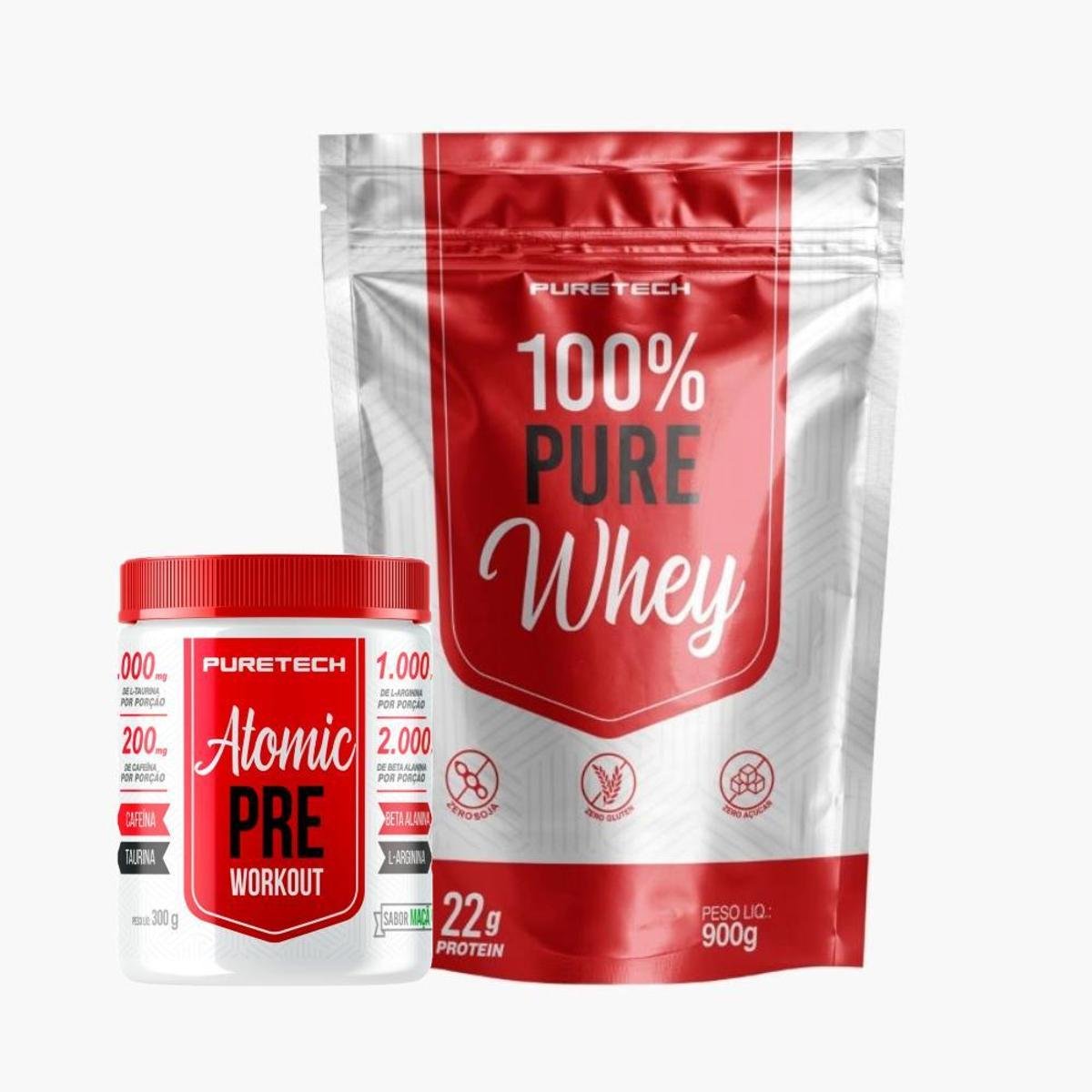 Kit 100% Pure Whey 900g + Pré Treino Atomic 300g PURETECH