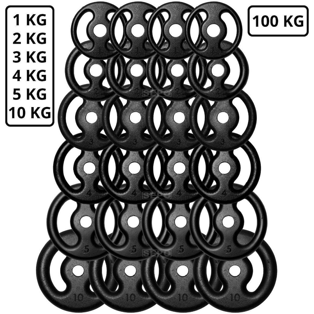 Kit 100Kg em Anilhas de Ferro Fundido Kit com 24 Peças