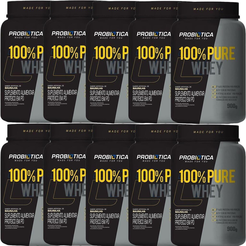 Kit 10X 100% Pure Whey Nova Fórmula - 900g Baunilha - Probiótica