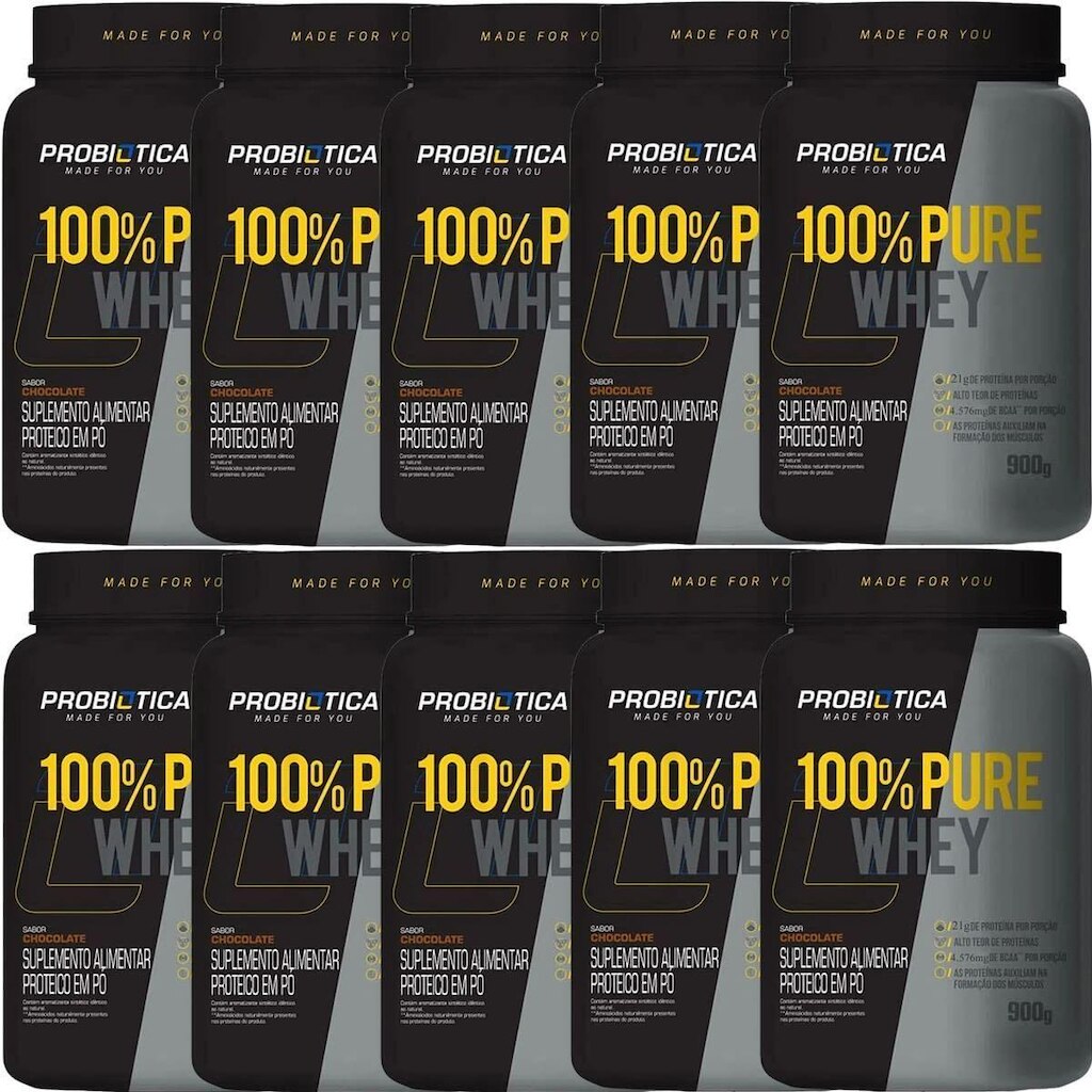 Kit 10X 100% Pure Whey Nova Fórmula - 900g Chocolate - Probiótica