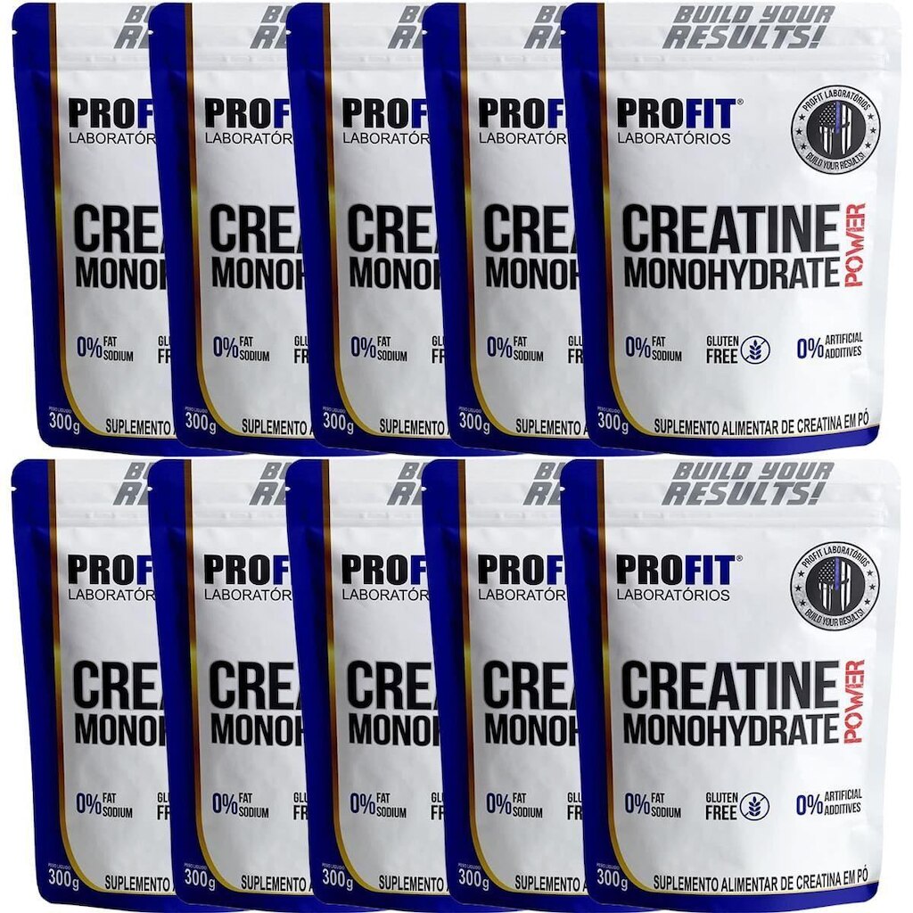 Kit 10X Creatine Monohydrate Power - 300g Refil Sem Sabor - Profit