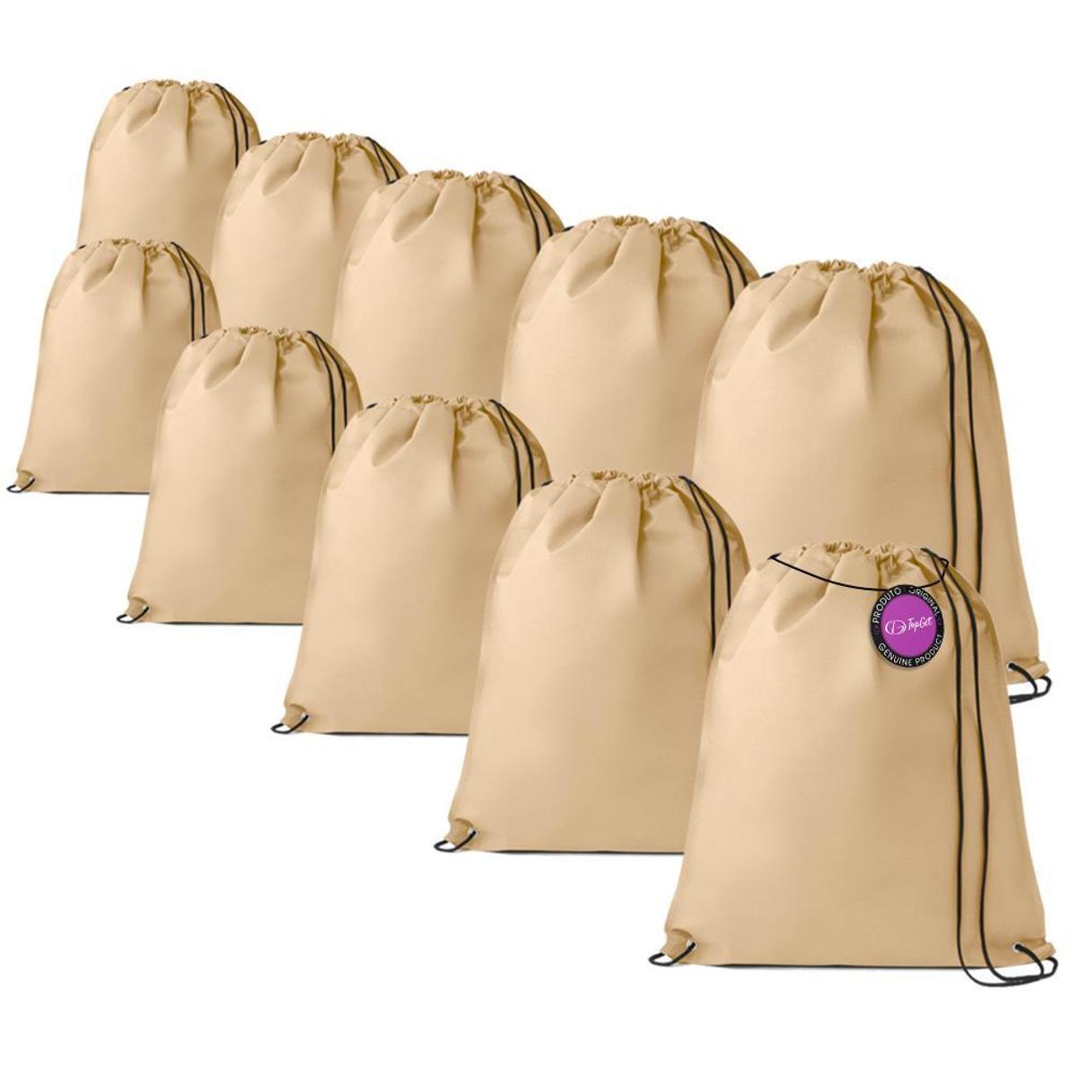 Kit 10x Mochilas tipo Saco Gym Sack em TNT Premium 33x40cm Marino TopGet