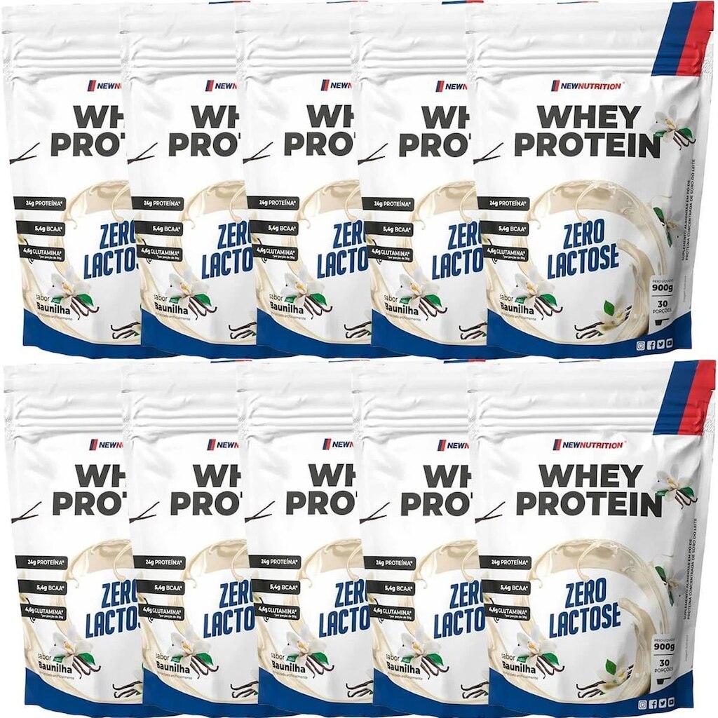 Kit 10X Whey Protein Zero Lactose - 900g Refil Baunilha - NewNutrition