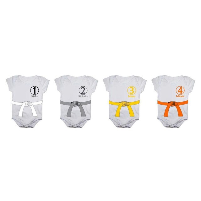 Kit 12 Body Bebê Calupa Mesversario Manga Curta Jiu Jitsu Faixas 1 A 12 Meses