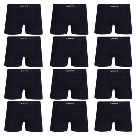 Menor preço em Kit 12 Cuecas Box Sem Costura Boxer Lupo Microfibra Ref. 436 - Preto