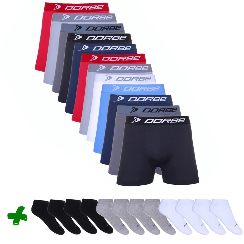 Kit 12 Cuecas Boxer Dorbe + 12 Pares de Meia Soquete