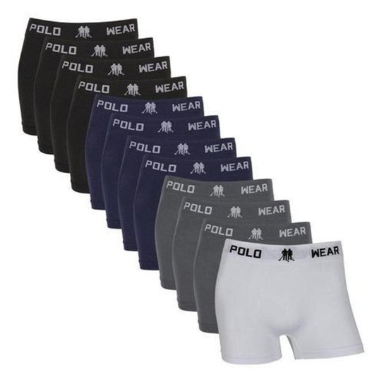 Kit 12 Cuecas Boxer Masculina Cueca Box Polo Wear - Azul+Preto Menor preço em Kit 12 Cuecas Boxer Masculina Cueca Box Polo Wear - Azul+Preto