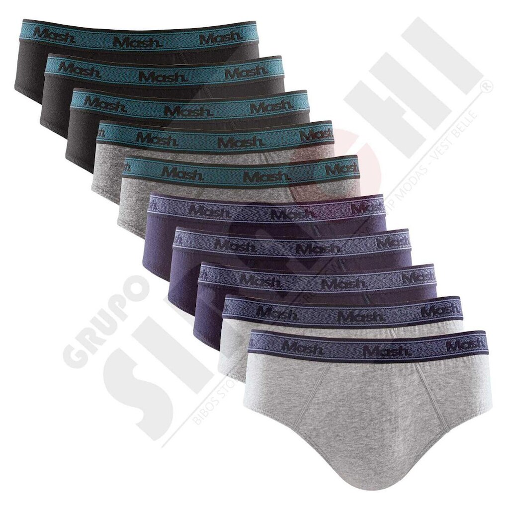 KIT 12 CUECAS SLIP MASH ALGODÃO COTTON CONFORT MASH 10.04