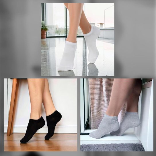 Kit 12 Pares Meia Algodão Soquete Cano Baixo Feminina Branca Preta 34-40 897