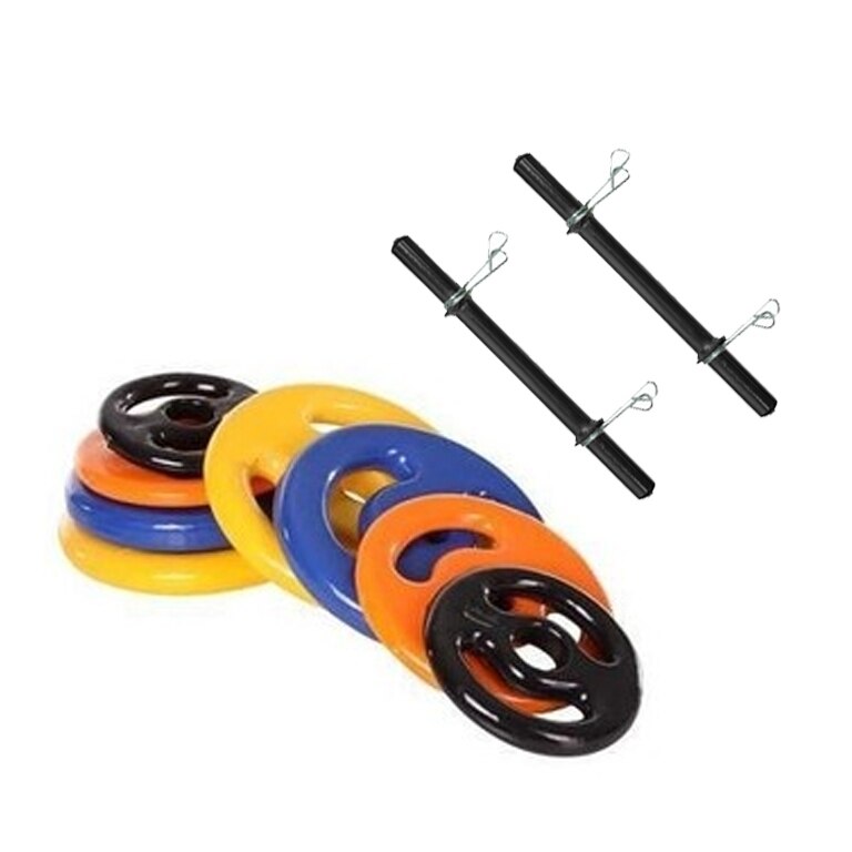 Kit 12Kg De Anilhas + 2 Barras Preta 40Cm + 4 Presilhas - Rythmoon