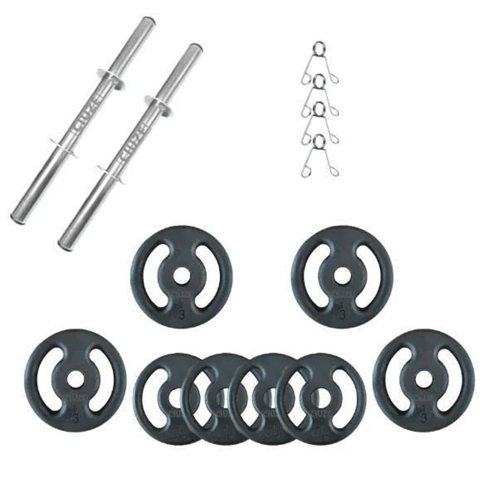 Kit 16kg Anilhas Ferro e Barra Musculação Halter