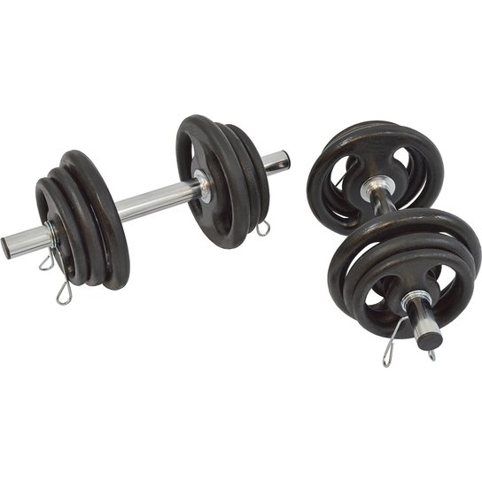 Kit 2 Barras 40Cm Ocas E Anilhas 24Kg - Preto Menor preço em Kit 2 Barras 40Cm Ocas E Anilhas 24Kg - Preto
