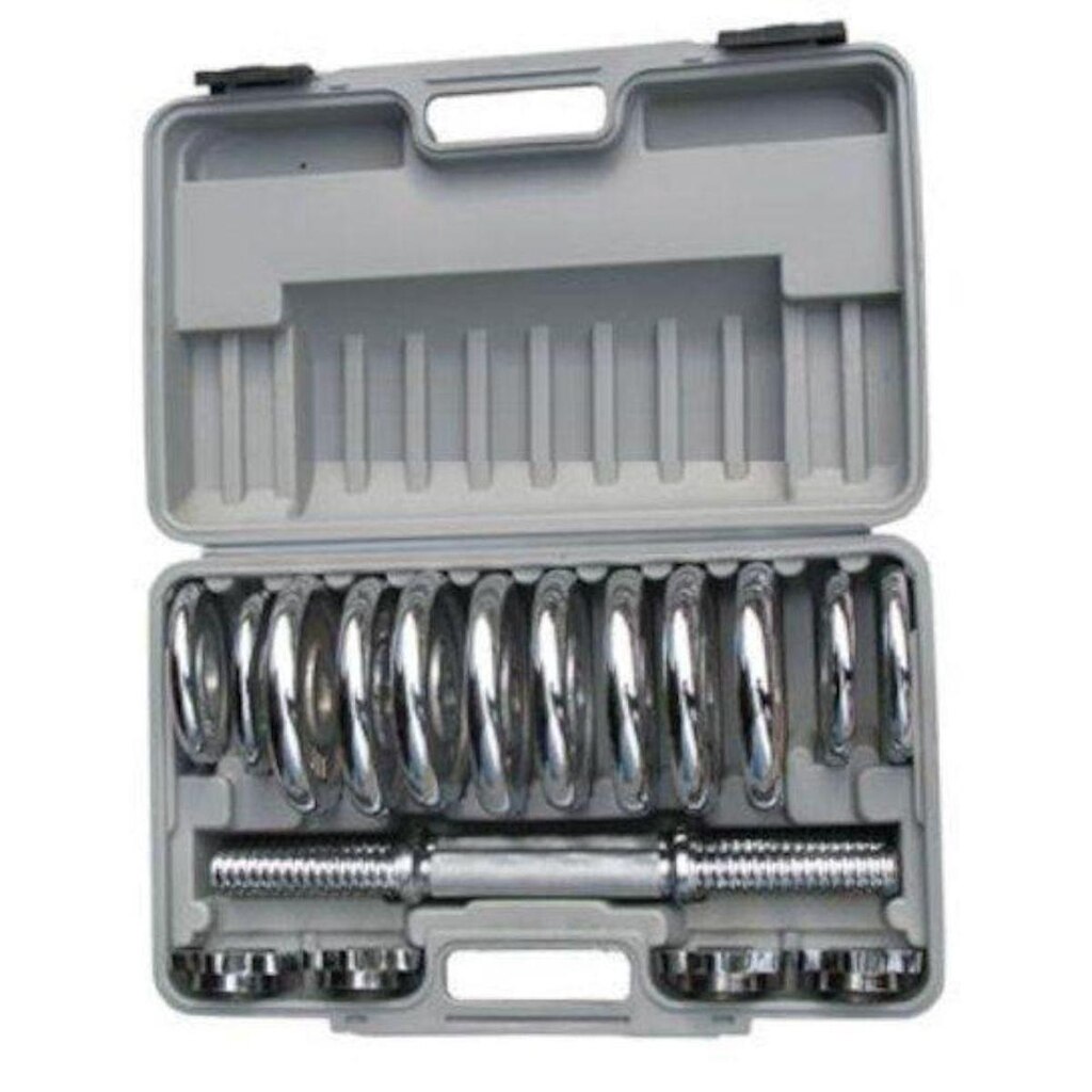 Kit 2 Barras com Anilhas Ferro Fundido Pelegrin Cromado 15kg