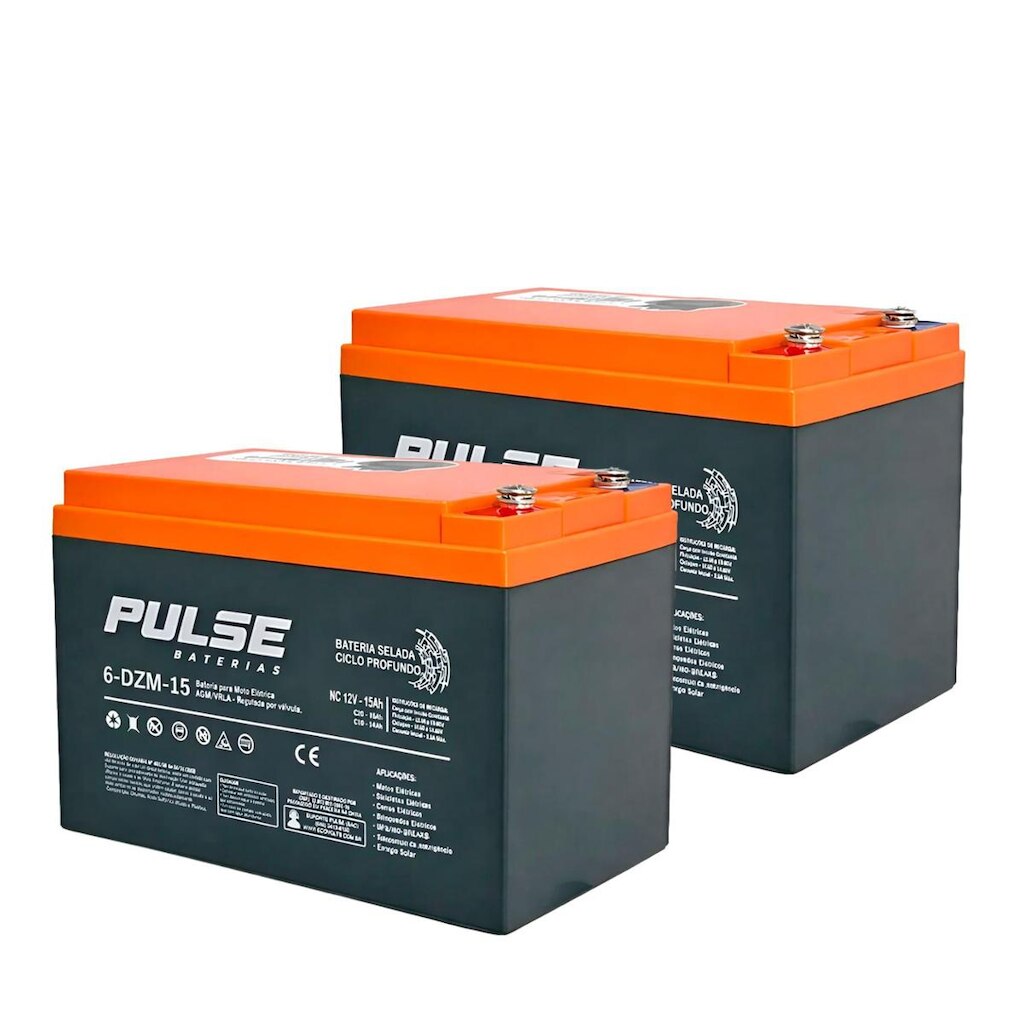 KIT 2 BATERIAS PULSE 12V 15AH BICICLETA ELÉTRICA