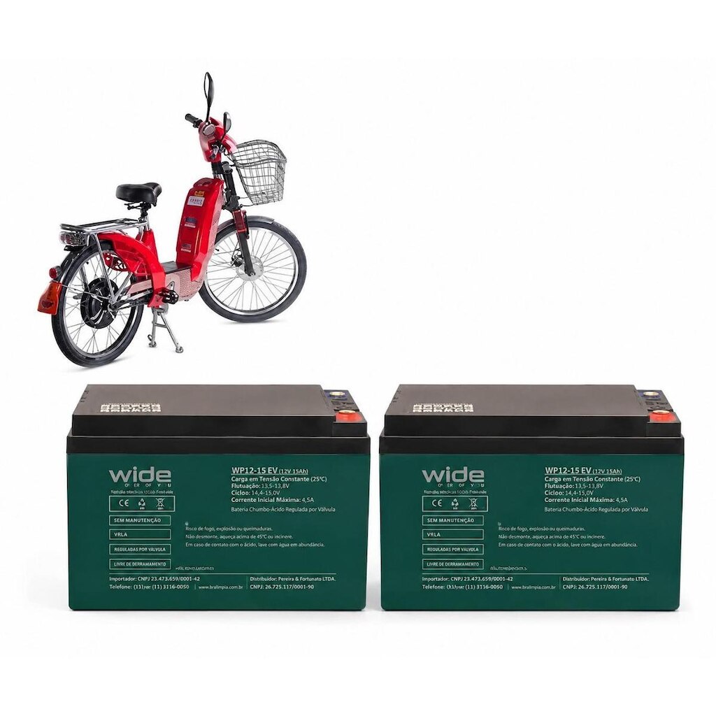 Kit 2 Baterias wide 12v 15ah Bicicleta Elétrica