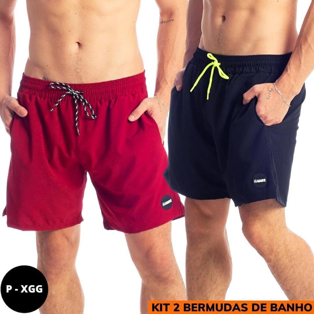 Kit 2 Bermuda Banho Shorts Praia Mauricinho Várias Opções Qualidade Premium Com Elastano Hammer