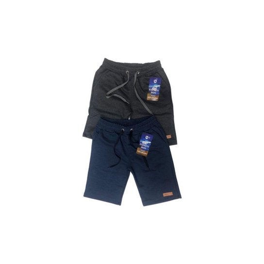 Kit 2 Bermuda Moletom Juvenil Chumbo e Azul - Chumbo+Azul Menor preço em Kit 2 Bermuda Moletom Juvenil Chumbo e Azul - Chumbo+Azul