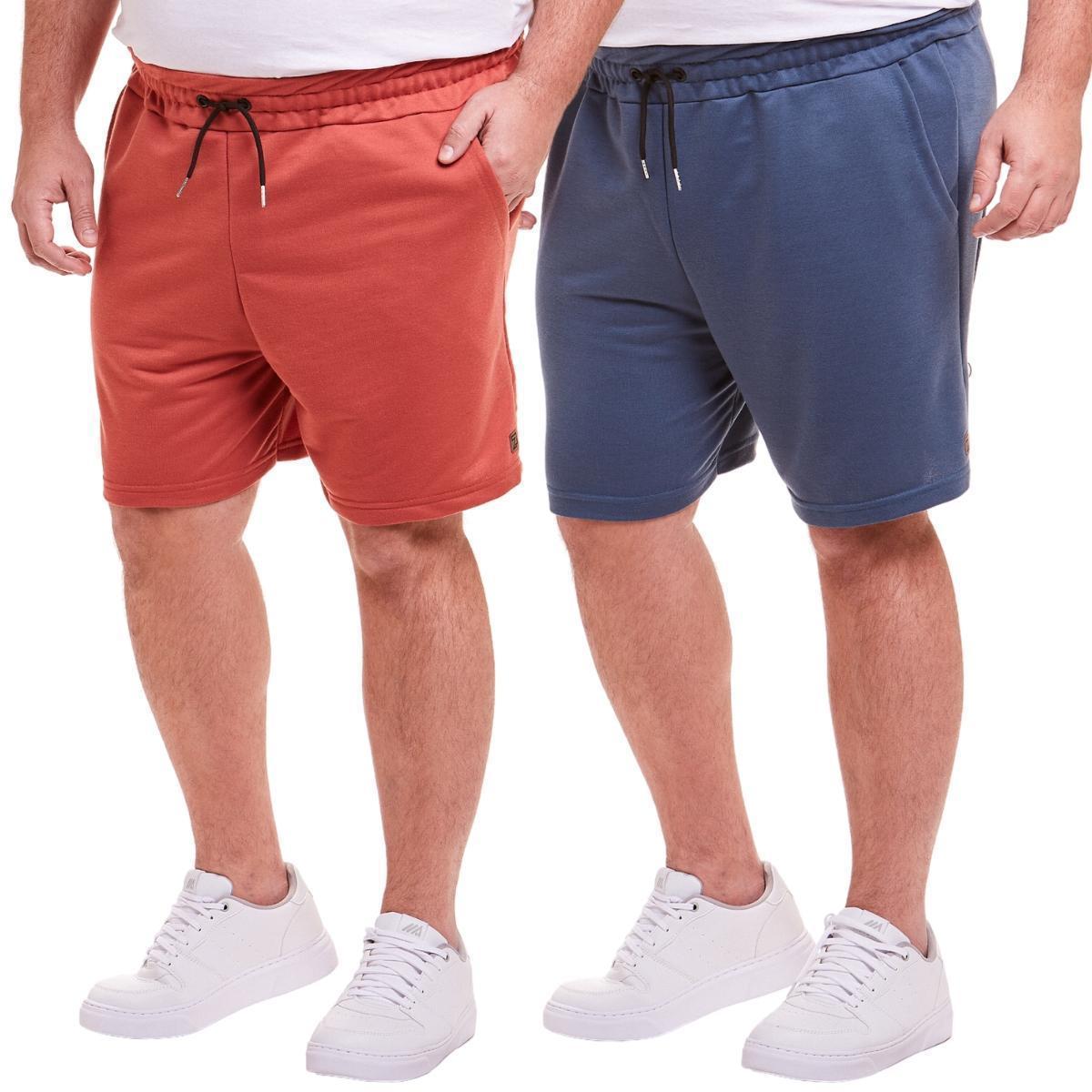 KIT 2 Bermuda Short Moletinho Plus Size Masculino Menor preço em KIT 2 Bermuda Short Moletinho Plus Size Masculino