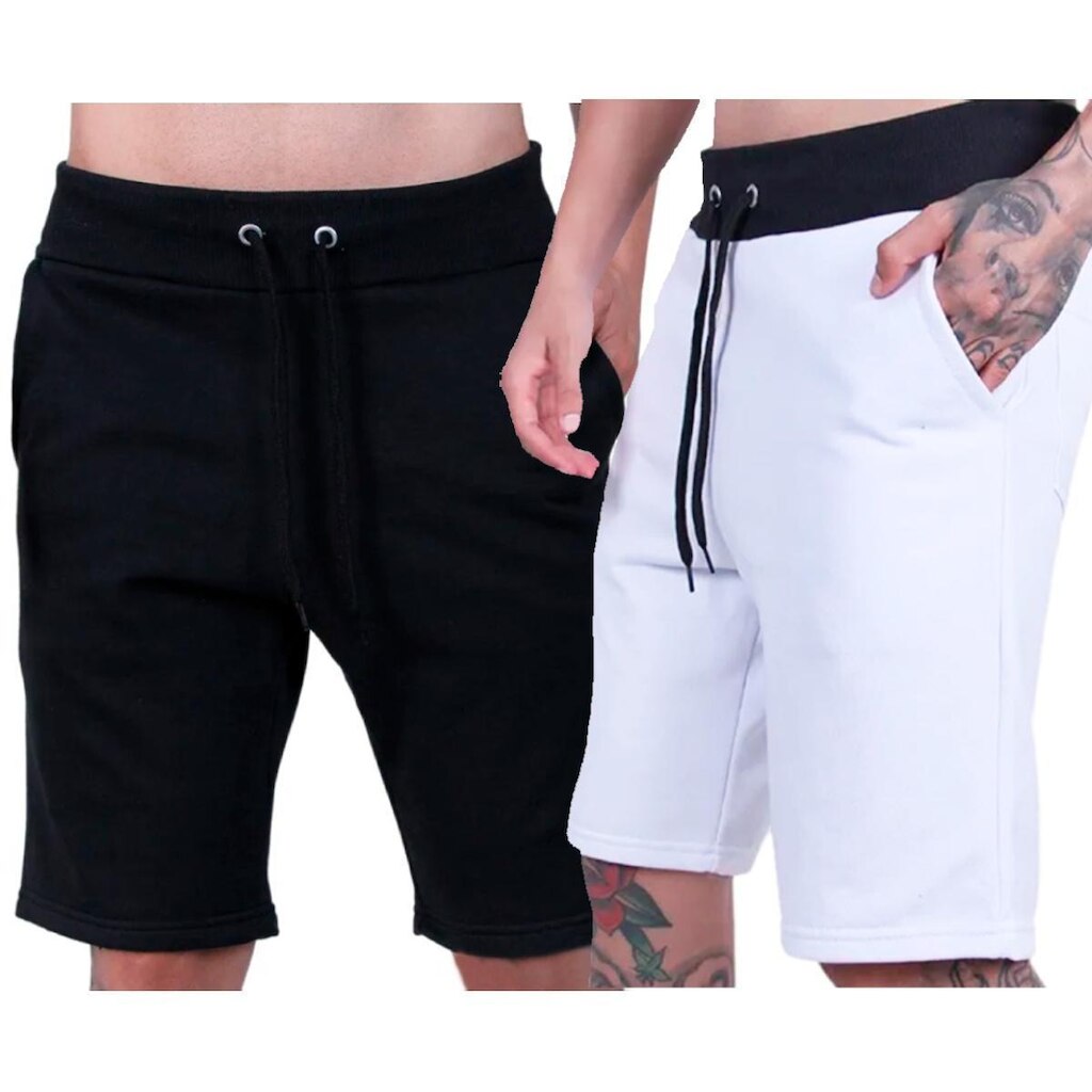 Kit 2 Bermudas De Moletom Cordão Ajustável Lisa Treino Plus Size