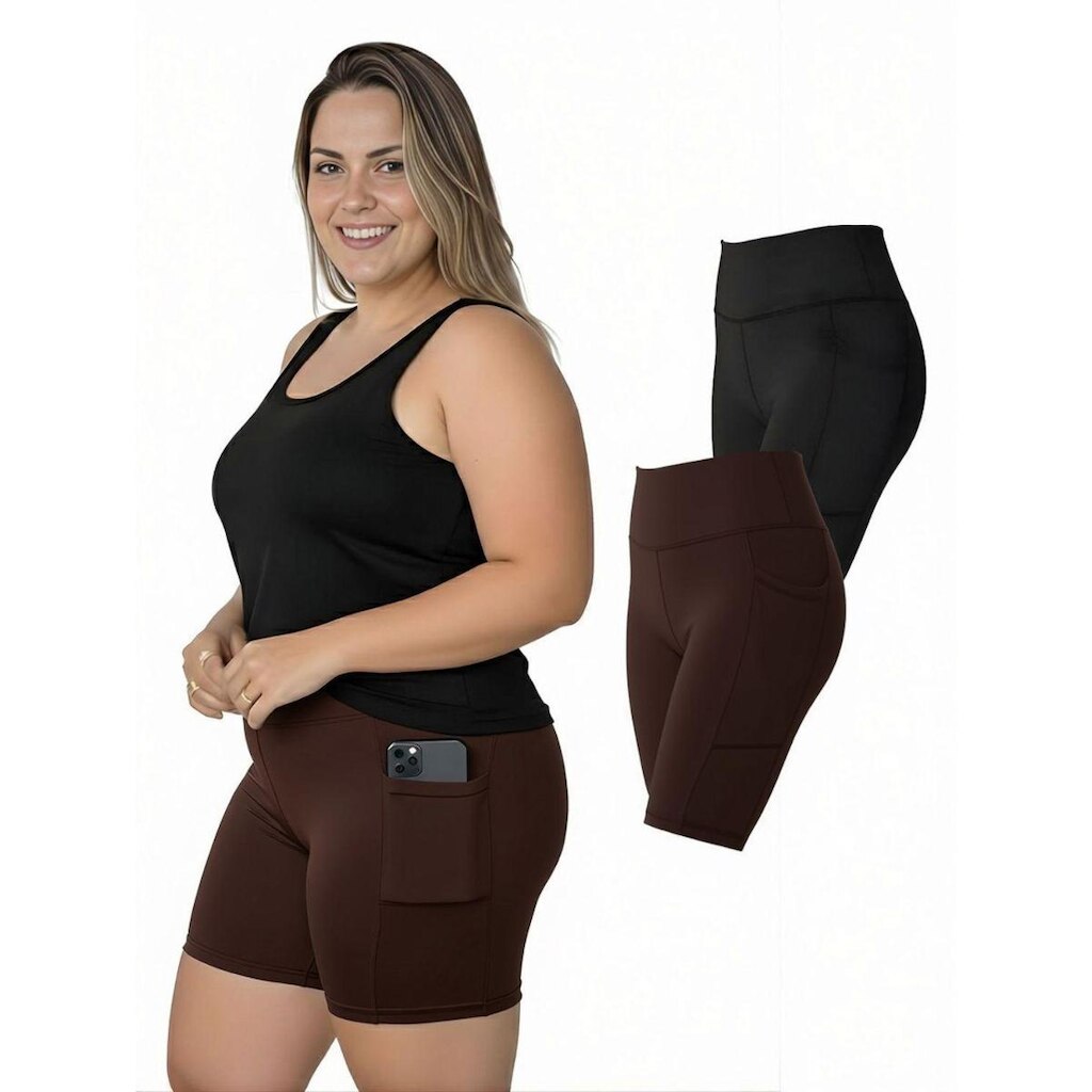 Kit 2 Bermudas Fitness Bolsos Laterais Plus Size
