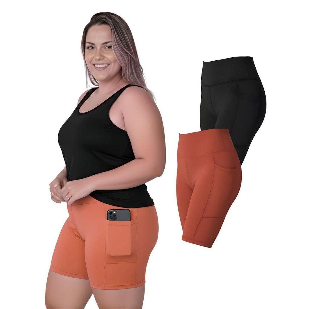 Kit 2 Bermudas Fitness Bolsos Laterais Plus Size