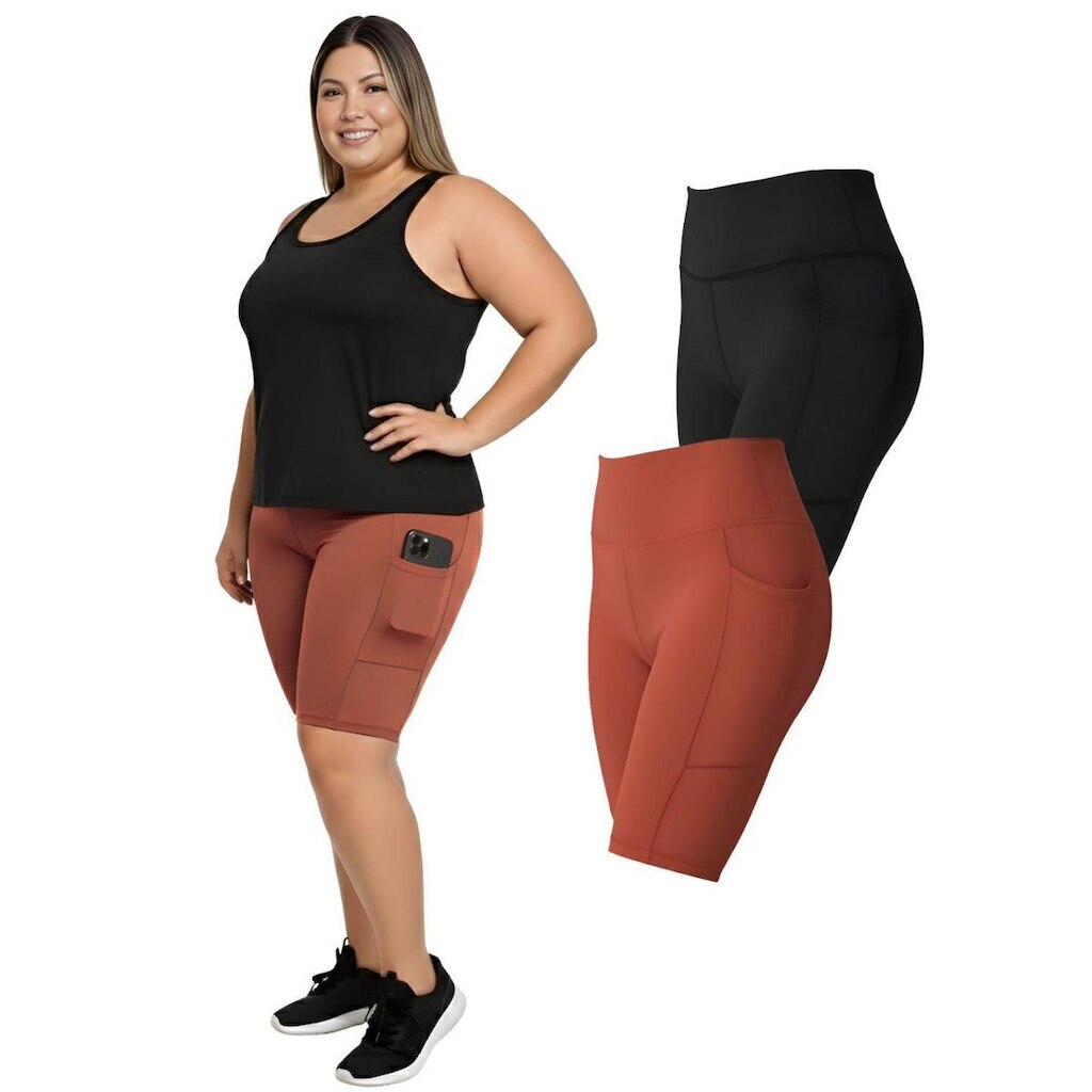 Kit 2 Bermudas Fitness Bolsos Laterais Plus Size
