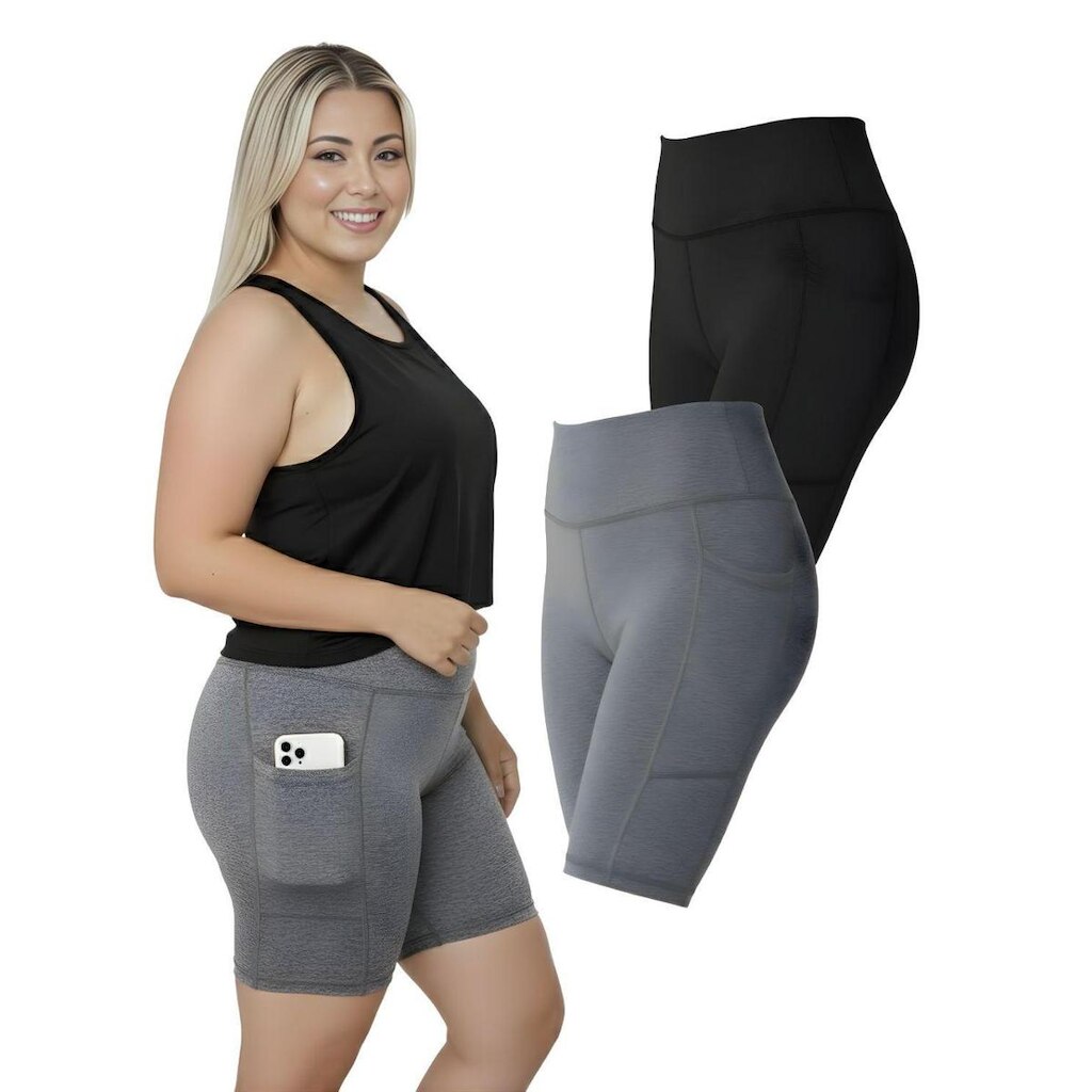 Kit 2 Bermudas Fitness Bolsos Laterais Plus Size