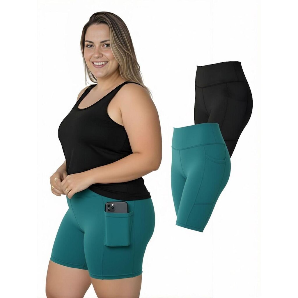 Kit 2 Bermudas Fitness Bolsos Laterais Plus Size
