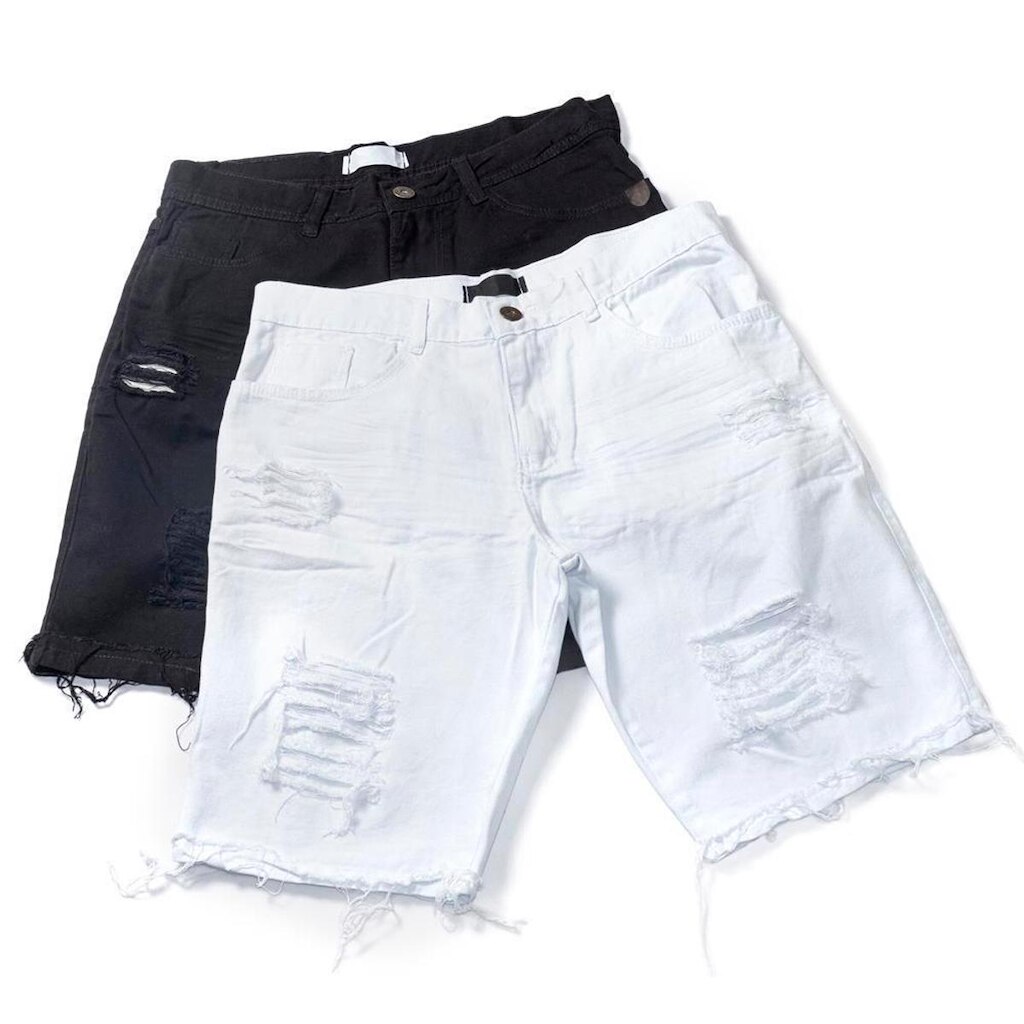 Kit 2 Bermudas Jeans Masculina Rasgada Destroyed Marav's