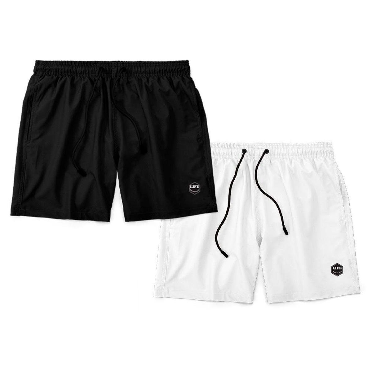 Kit 2 Bermudas Life Lisa Short Liso Masculino Básico Mauricinho Tactel - Preto+Branco Menor preço em Kit 2 Bermudas Life Lisa Short Liso Masculino Básico Mauricinho Tactel - Preto+Branco