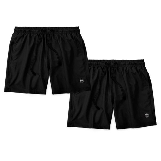 Kit 2 Bermudas Life Lisa Short Liso Masculino Básico Mauricinho Tactel - Preto Menor preço em Kit 2 Bermudas Life Lisa Short Liso Masculino Básico Mauricinho Tactel - Preto