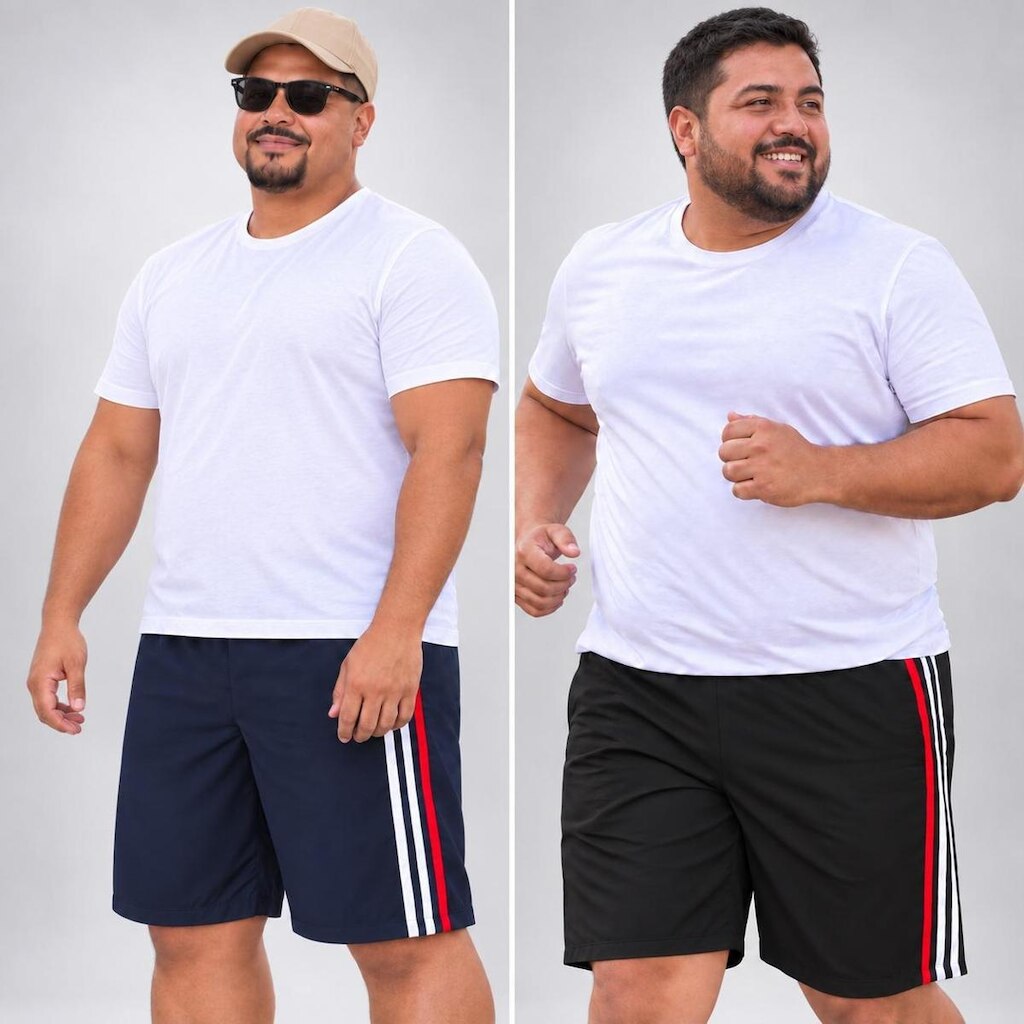 KIT 2 Bermudas Masculina Plus Size Calção Tactel Short Liso Praia Academia