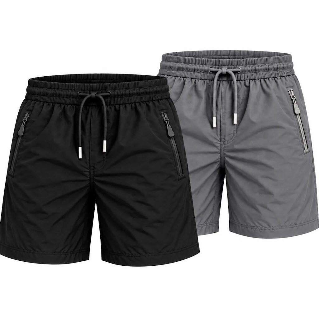Kit 2 Bermudas Masculinas Esportivas Poliamida com Bolsos de Zíper