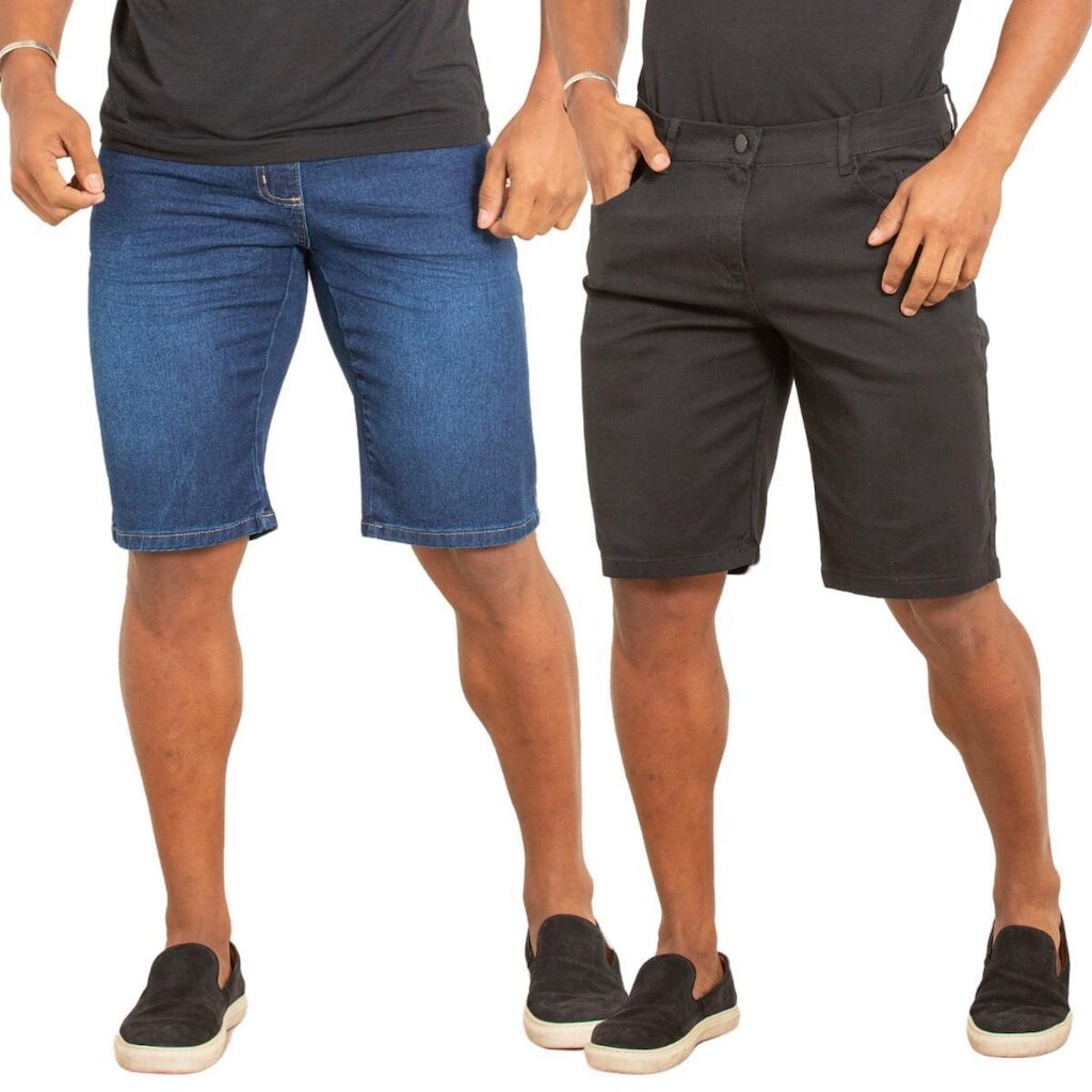 Kit 2 Bermudas Masculinas Jeans com Elastano Casual Confort Básica