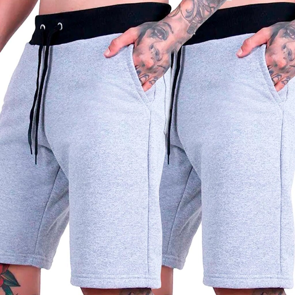 Kit 2 Bermudas Moletom Calção Plus Size Liso Casual Academia