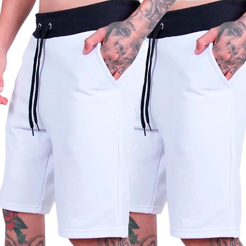 Kit 2 Bermudas Moletom Calção Plus Size Liso Casual Academia