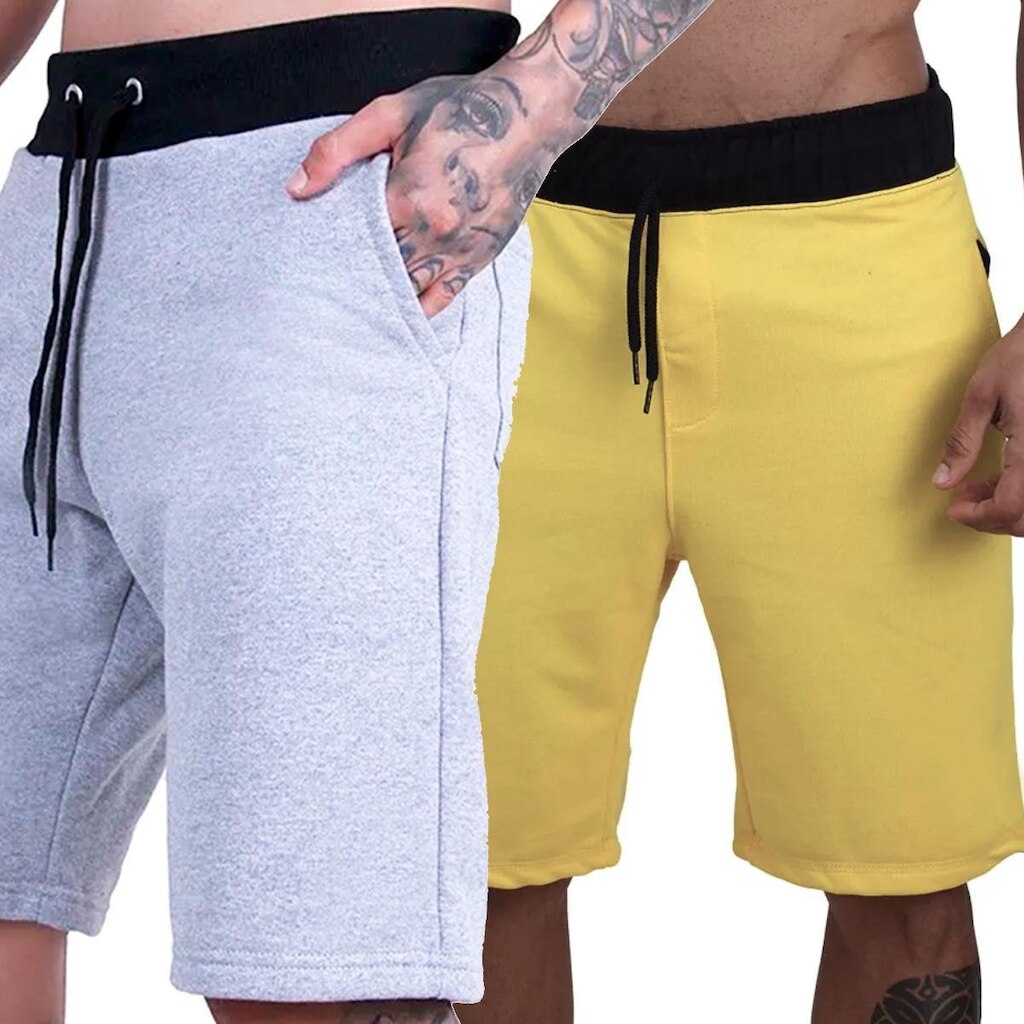 Kit 2 Bermudas Moletom Calção Plus Size Liso Casual Academia